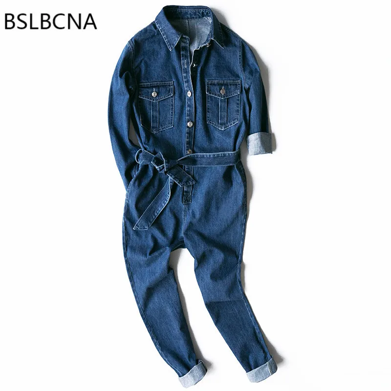 

2018 New Women Clothes Casual Vintage Autumn Jeans Loose High Waist Single Breasted Denim Pants One Piece Jumpsuit Female A271