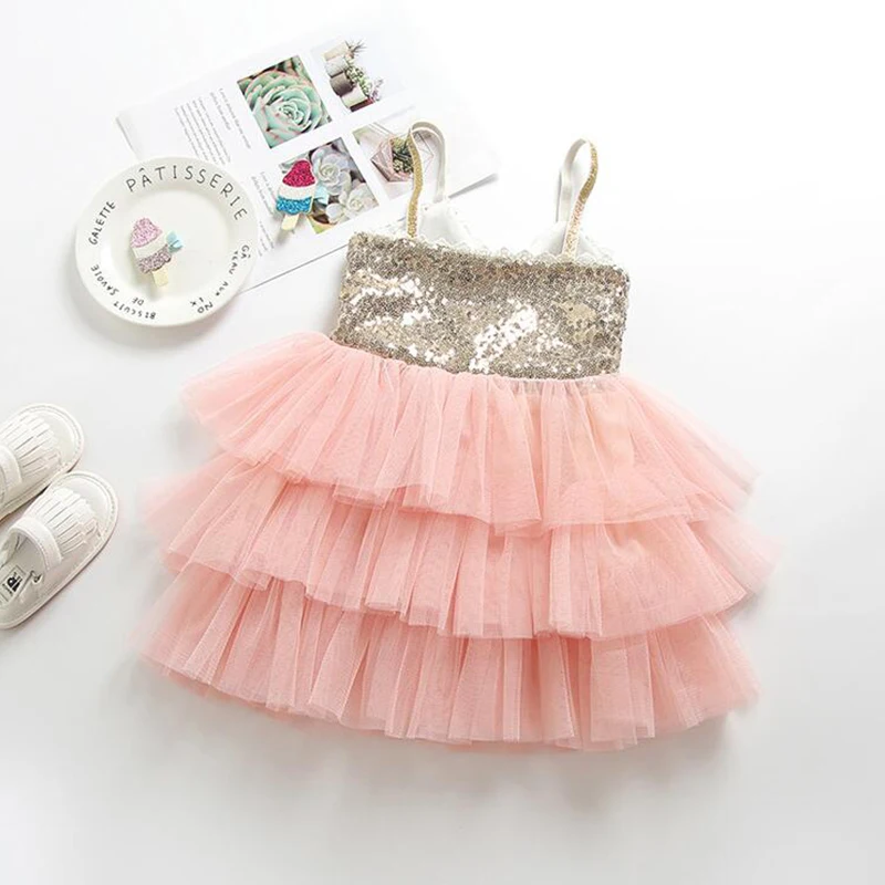 Модное платье принцессы с юбкой-пачкой для девочек; блестящее детское летнее многослойное платье на бретельках; одежда для дня рождения; костюм для свадебной вечеринки