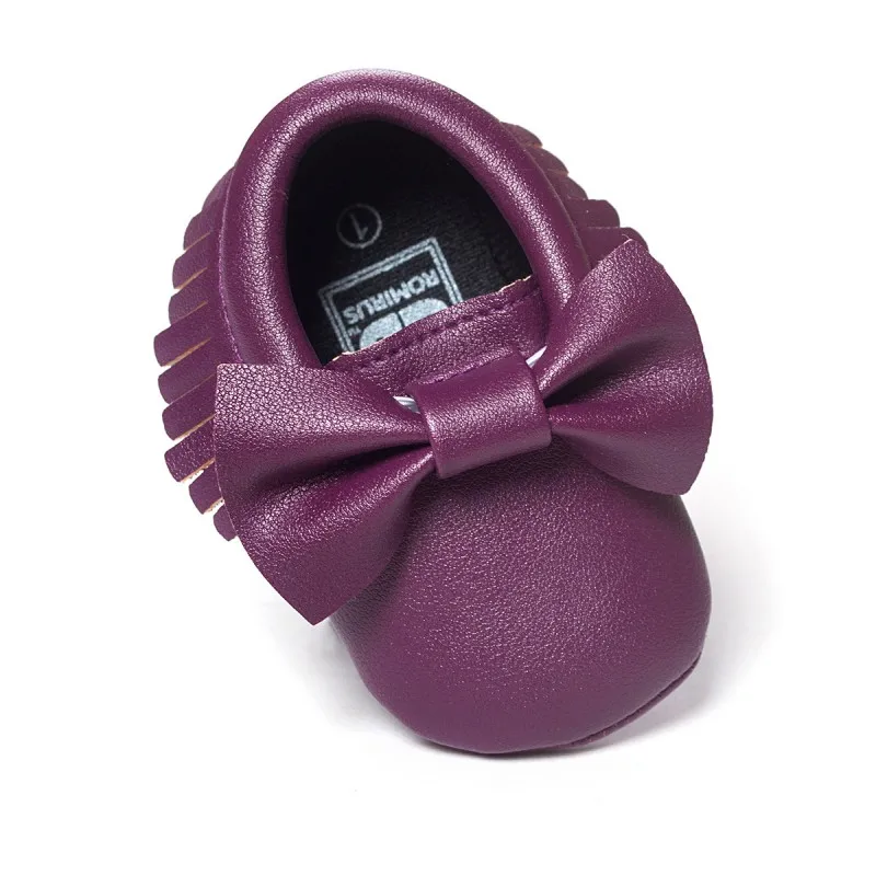 ROMIRUS/Обувь для маленьких мальчиков и девочек с бахромой; нарядные Мокасины с бантом для новорожденных; мягкая обувь для первых ходунков; Moccs - Цвет: Deep Purple