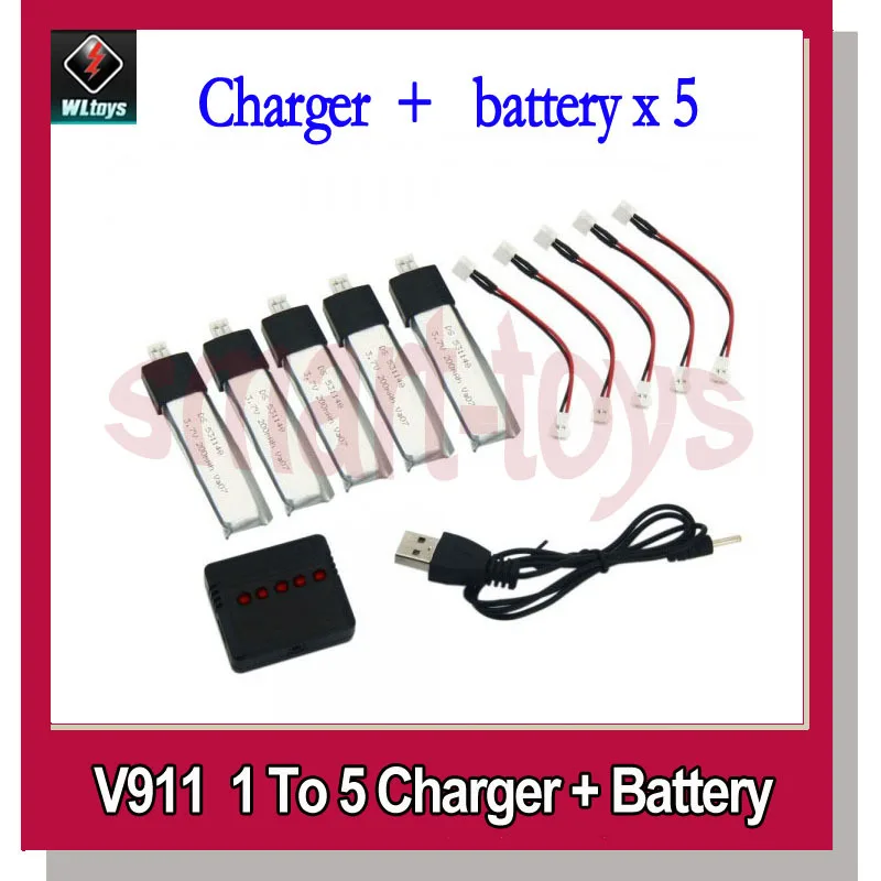 

Wltoys V911 1 to 5 Charger + 3.7V 200mAh Battery + Conversion Cables
