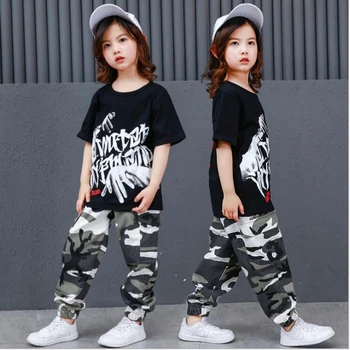 

Girls Boys Loose Camouflage Ballroom Jazz Hip Hop Dance Competition Costume Hoodie Shirt Pants for Kids Dancing Clothing Outfits