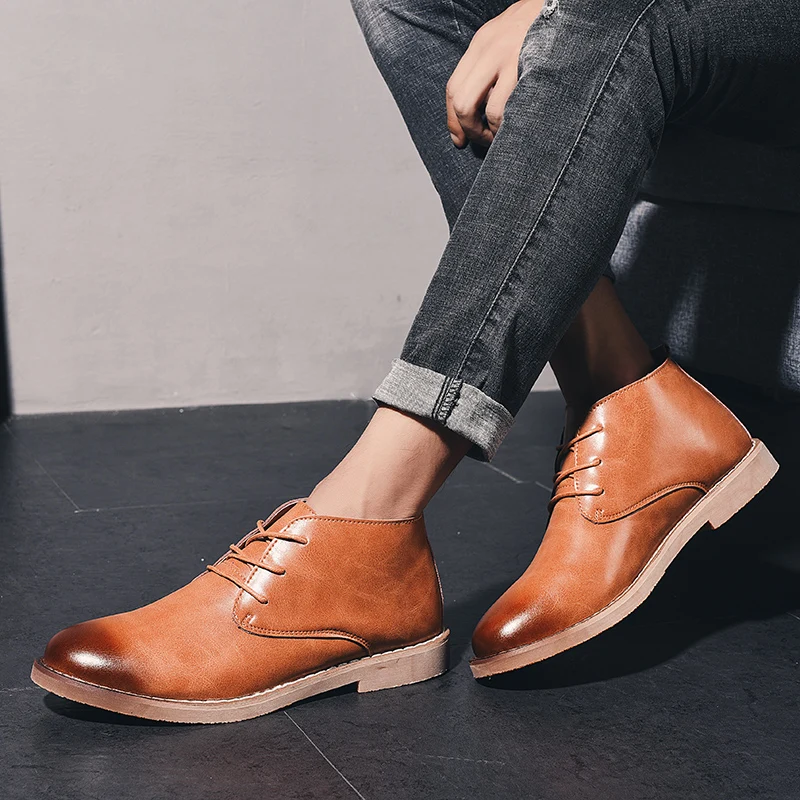 

Martins Style Casual Boots for Men Brown Chelsea Boots for Men Fashionable British Tooling Men Working Boots Safety Shoes