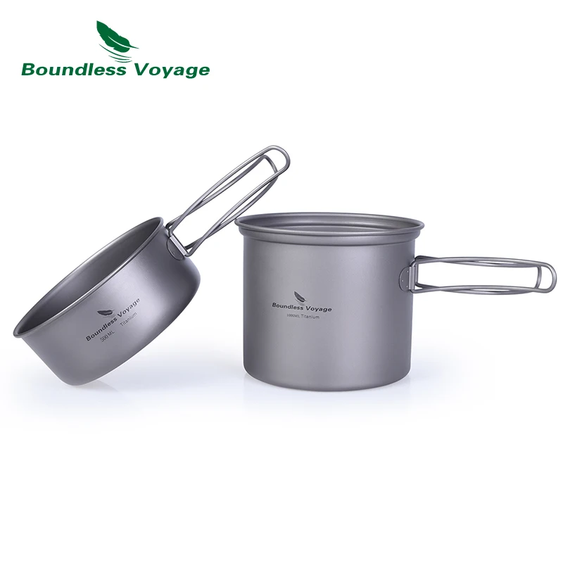 Sin Límites de viaje de titanio olla tazón de titanio con mango plegable al aire libre Camping Picnic Cookare vajilla conjunto 1000 ML Ti1502B