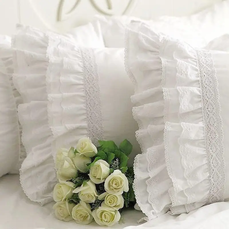 New luxury heavy craft handmade pillow cover embroidered lace flounces