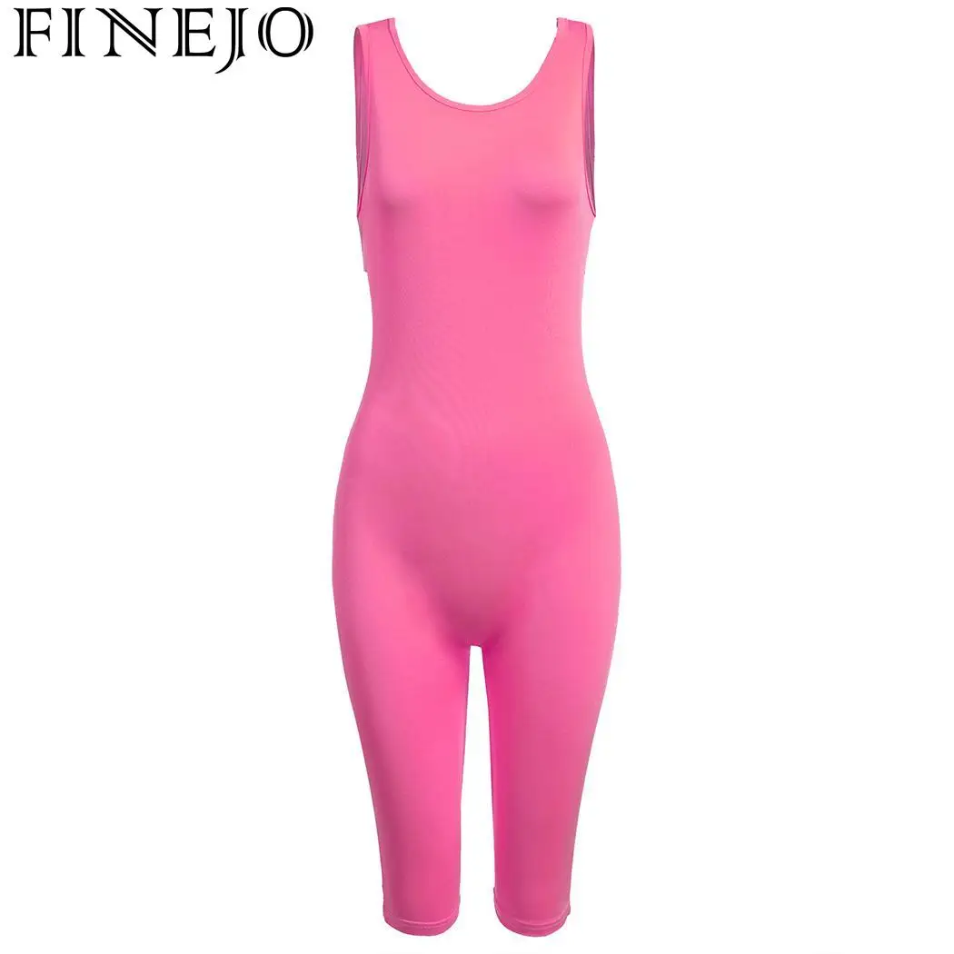 FINEJO Sleeveless Women Playsuits Casual Bodysuit Tunic Solid Slim Bodysuits Short Pants Rompers Jumpsuits and Playsuits