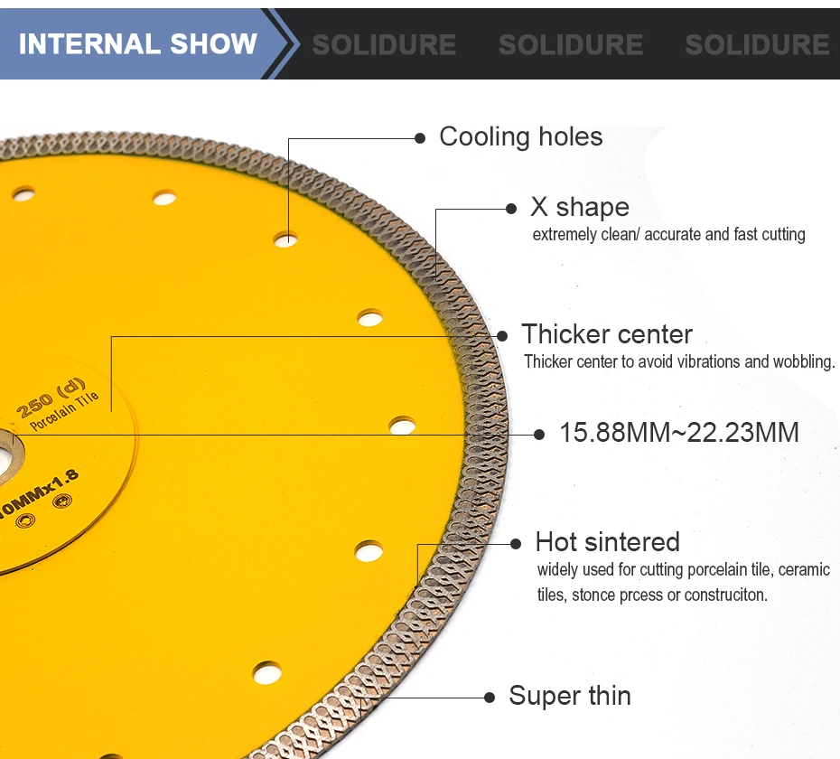Горячая Спеченная 10 дюймов X форма супер тонкий 250 мм Алмазная керамическая плитка резка лезвия для керамической и фарфоровой плитки