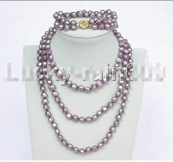 Горячее надувательство Благородный стильный 49 "8-9 мм барокко фиолетовый FW жемчуг ожерелье 2row браслет e1451 (A0423)