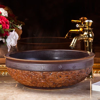 

Dragon Carve Chinese hand painted art porcelain basins sinks luxury sinks washbasin bowl