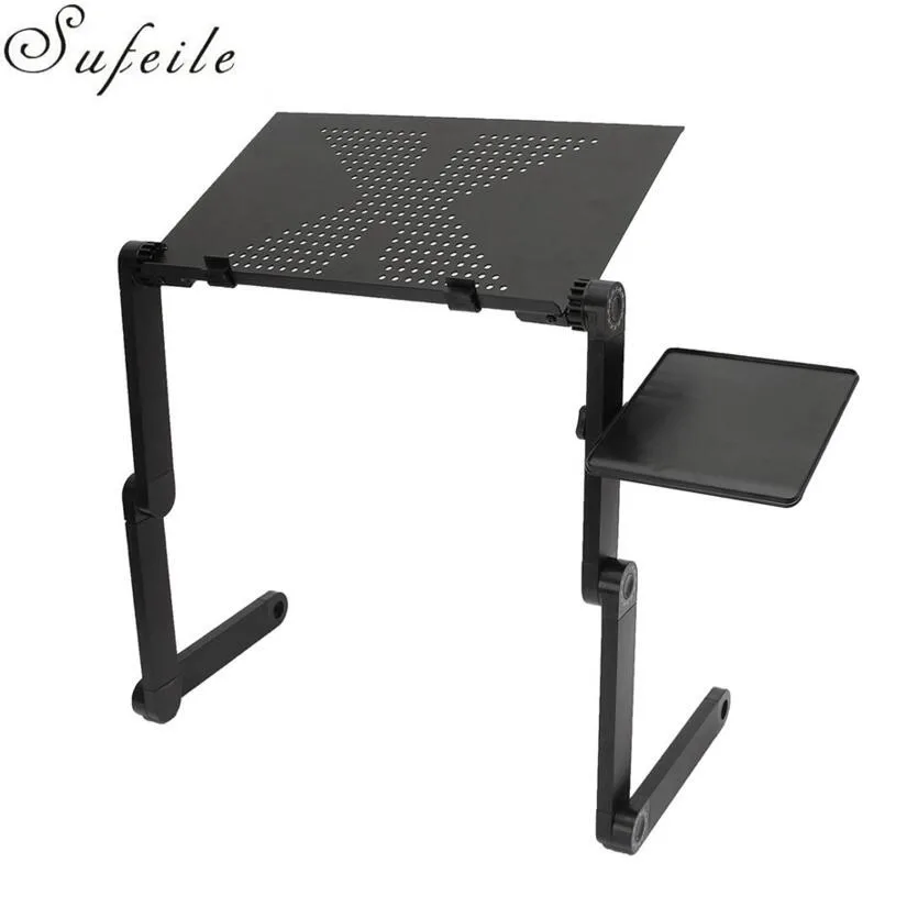 SUFEILE الألومنيوم محمول للطي حاسب آلي يوضع على الطاولة حامل مكتبي للنوم 360 درجة دوران متعددة الوظائف طاولة قابلة للطي محمولة D5