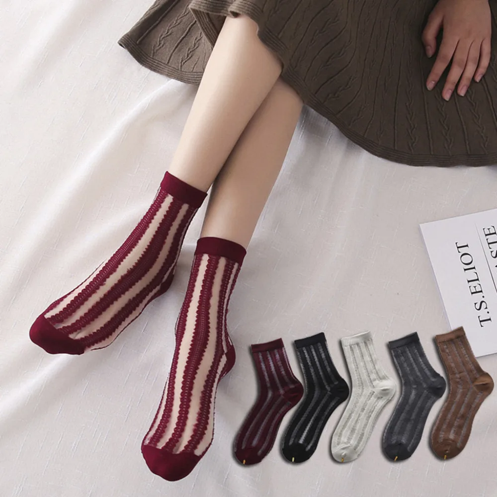 

Fashion Womens Cotton Color Lace Sexy Temptation Transparent Socks Warm Colorful Diamond Casual Dress Socks Dropshipping #D