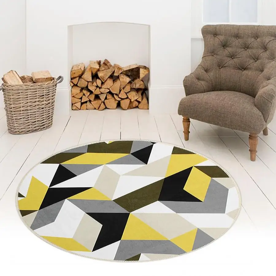 

Nordic Modern Grid Floor Rug Round Area Carpet For Living Room Bedroom Home Textile Decor Rugs Geometric Kids Play Game Mats