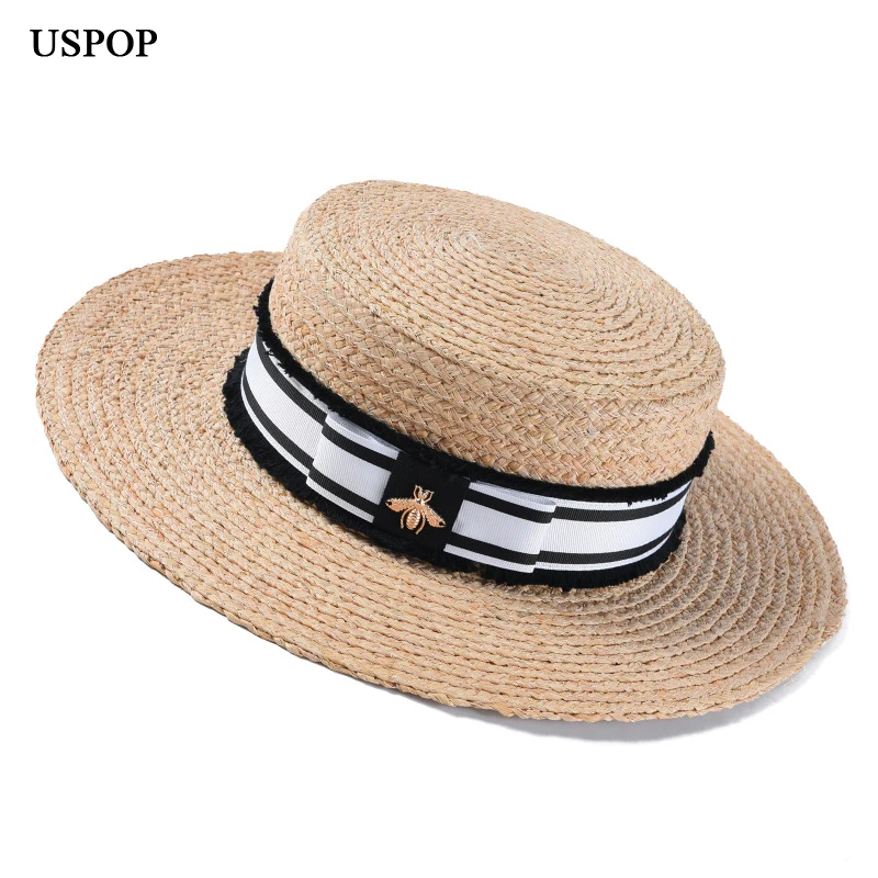 

USPOP 2019 New women Sun hat female wide brim raffia straw hat Unique bow beach hat Metal decoration summer hat