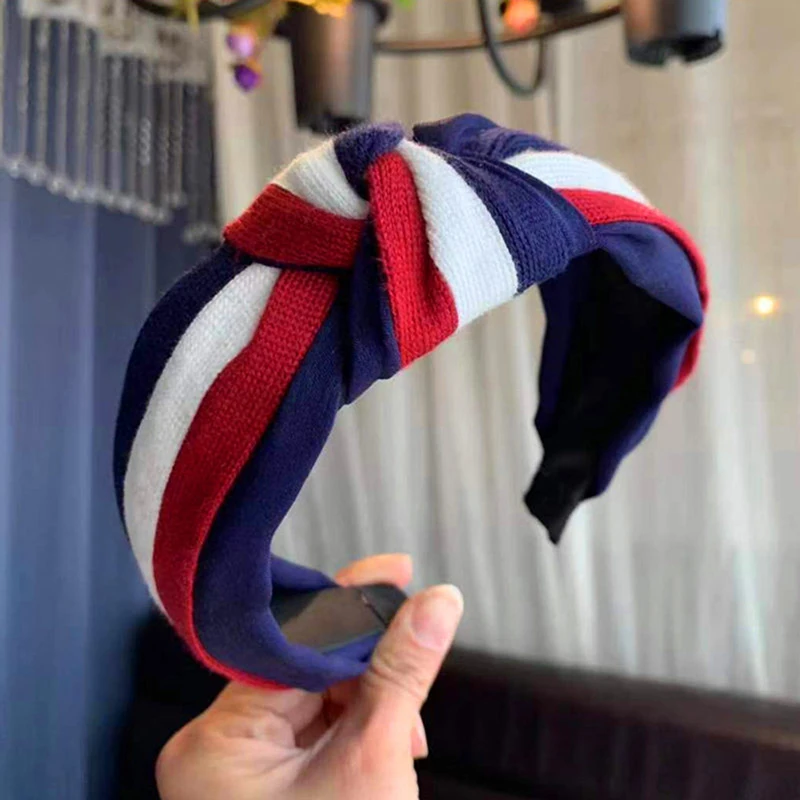1PC Fashion White Red Stripe Knotted Headband Hairband For Women Girl Bow Hair Hoop Hair Headwear