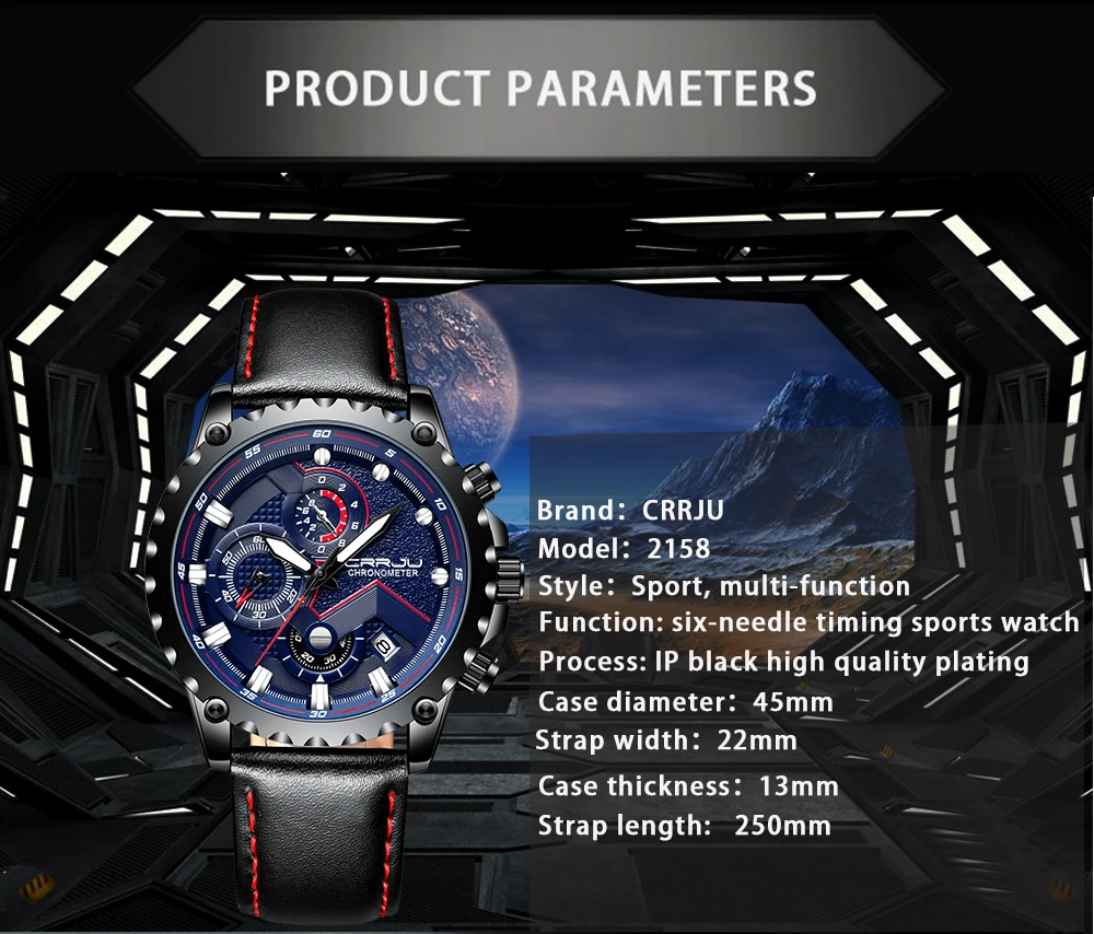 Мужские Роскошные Бизнес Кварцевые часы CRRJU лучший бренд класса люкс мужские военные спортивные наручные часы с кожаным ремешком Relogio Masculino