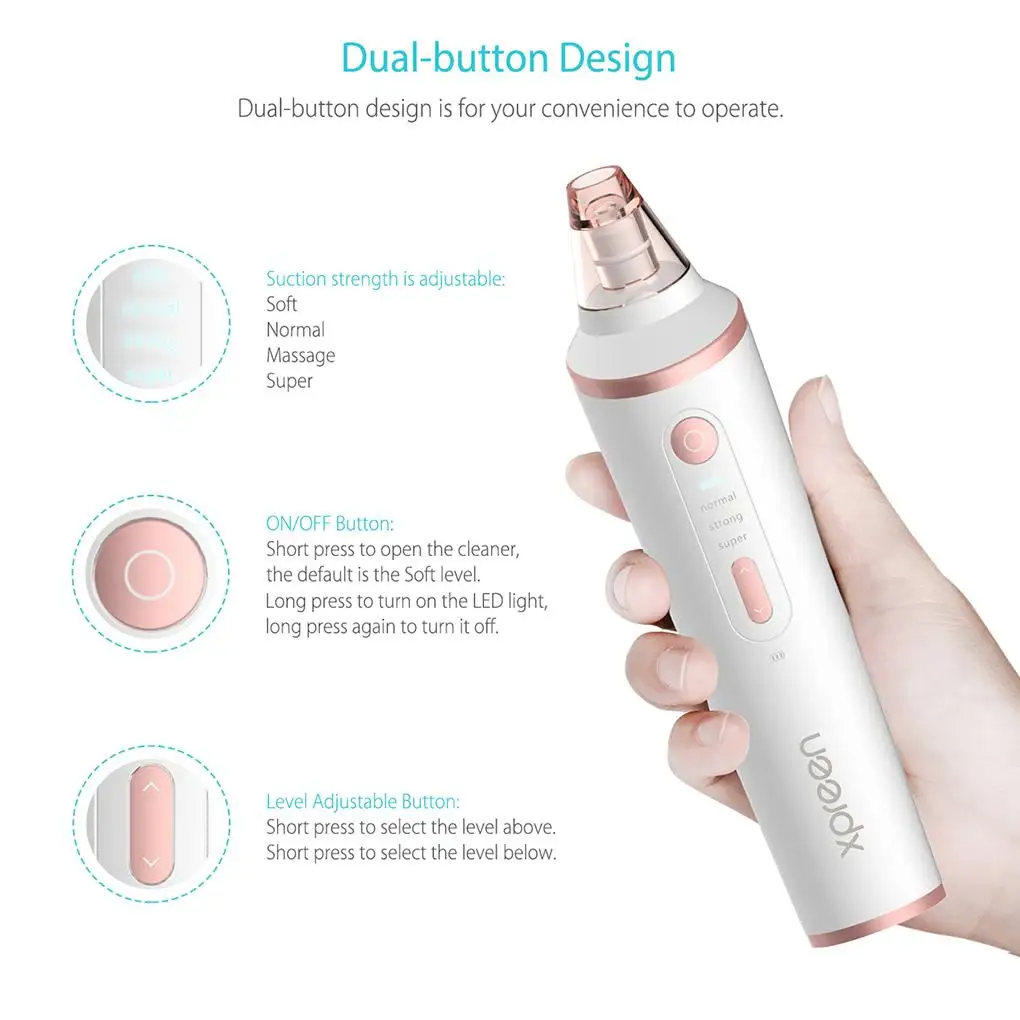 

New Portable LED Lighting Vacuum Pore Cleaner Wireless Charging Comedo Remover Blackhead Extractor Blackhead Remover