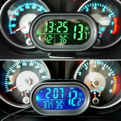 Автомобильные часы термометр Автомобильный орнамент приборной панели светодиодный индикатор часы двойной датчик температуры вольтметр