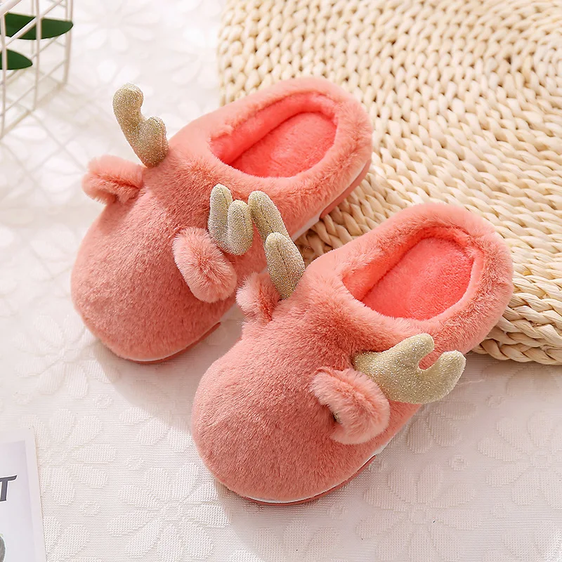 Christmas Slippers Baby Toddler Shoes Child Slippers Kids Winter Warm Girls Flip Flops Boys Elk Animal Cotton Home Shoes Antlers