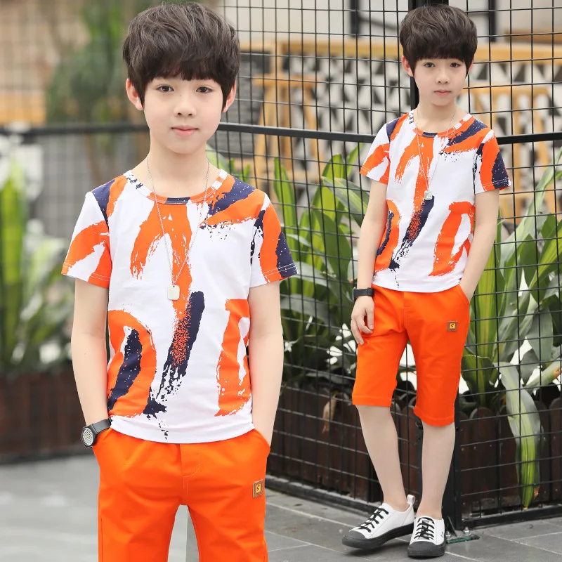 2019 Summer Boys Clothes Sport Suit Set Fashion Casual Short Sleeve O-neck Children's Clothing 2 Pieces T-Shirt + Pants |