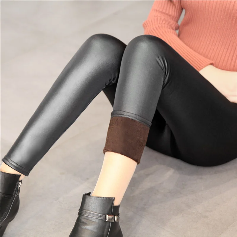 Leather Leggings Autumn Winter Sexy Women Leggins Thick Black Leggings