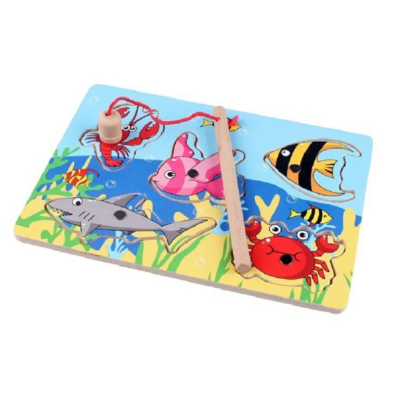SUN & CLOUD 1 pcs Fishing board Wooden mini ocean Crab Fish Puzzle