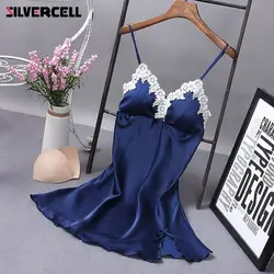 Silvercell Для женщин Сексуальная Sleepdress Кружево комплект Спагетти ремень с Pad сексуальное ночное Кружево леди v-образным вырезом домашняя одежда