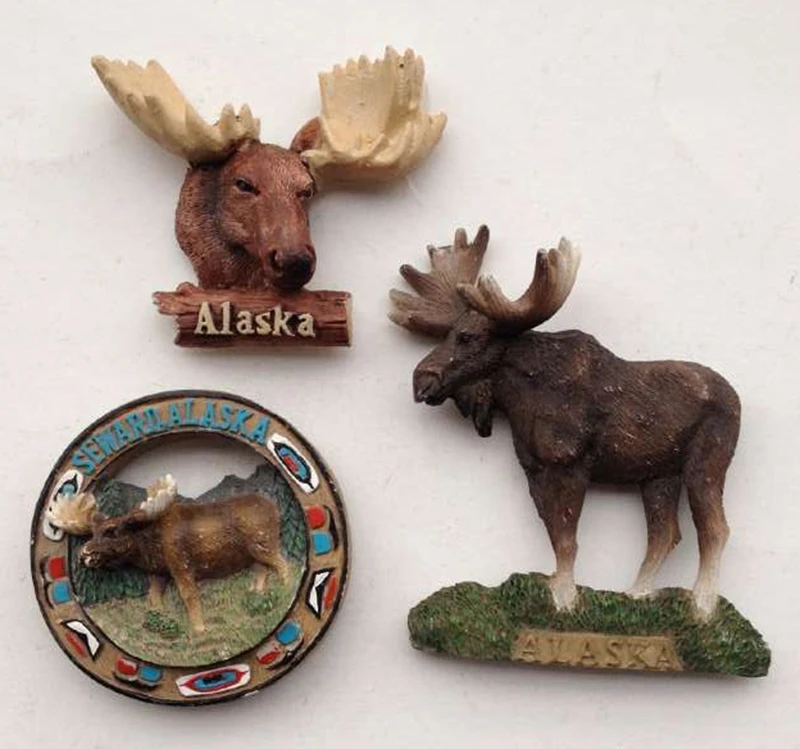 High Quality Handmade ALASKA/ FinlandDeer Head 3D Fridge Tourism Souvenirs Refrigerator