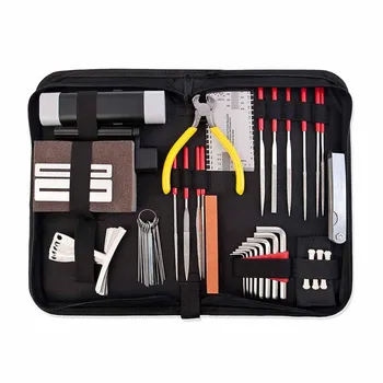 

14 Pcs Guitar Repair Care Tool Set Maintenance Tech Kit Needle File String Action Ruler String Winding Machine Pliers with Bag