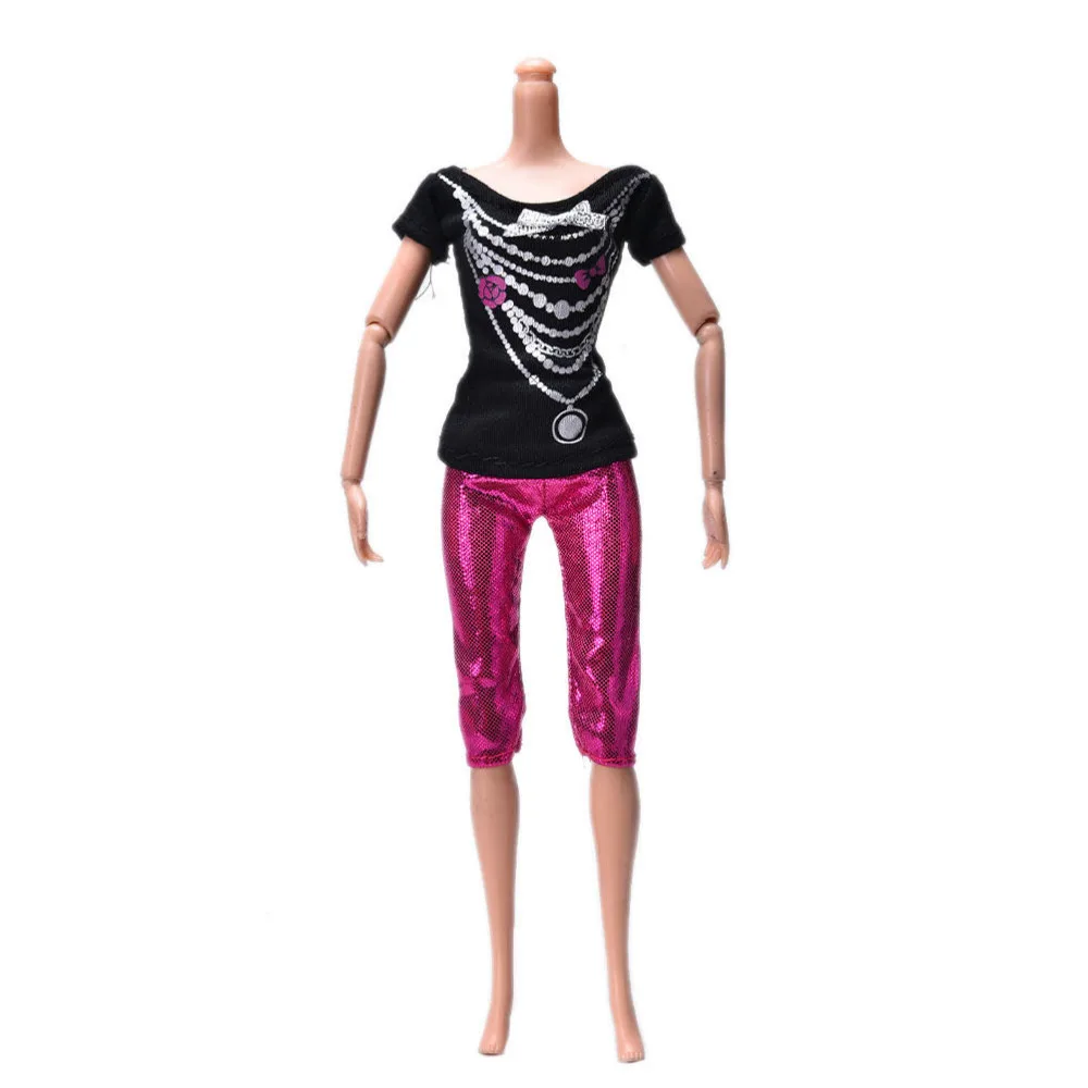 

2 Pcs/Set Doll Clothes Black Printed Shirt Rose Pants Suit For Doll Fashion Kids Toy New Arrive Doll Accessories