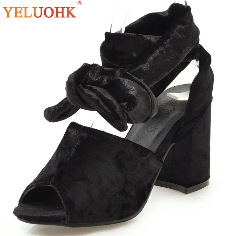 

33-46 High Heel Sandals Women Big Size Flock Women Summer Shoes 2018 Female Sandals Heels 8 CM