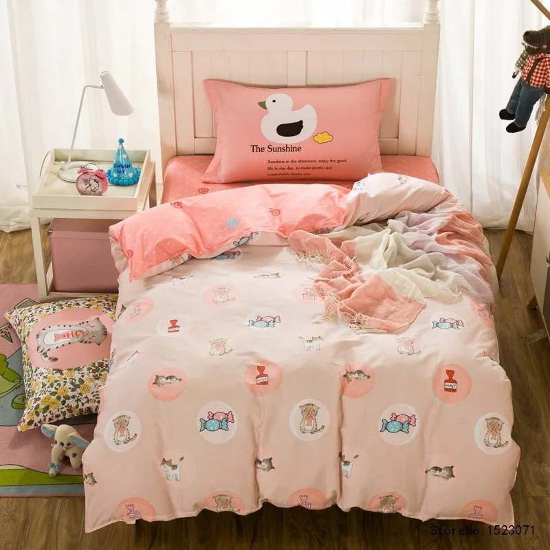 TUTUBIRD 3pcs kids cartoon pink cat print bedding set duvet cover twin size bed sheet bedspread bed linen housse de couette TUTUBIRD 3pcs kids cartoon pink cat print bedding set duvet cover twin size bed sheet bedspread bed linen housse de couette
