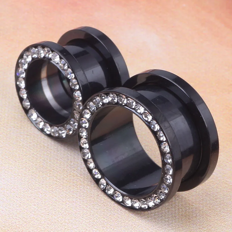 crystal stainless steel ear plugs flesh tunnels earring hollow expander