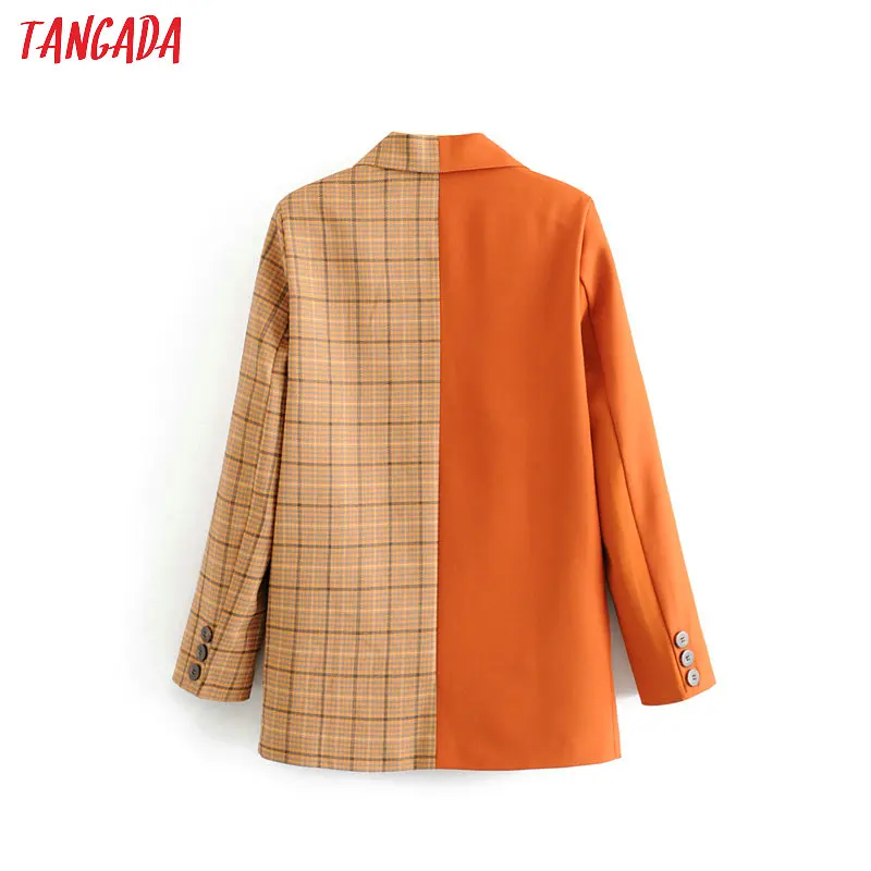 Tangada женский блейзер два в одном два цвета оранжевый пиджак бежевый пиджак в клетку ассиметричный пиджак прямой силуэт дизайнерский пиджак жакет оверсайз DA24
