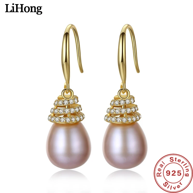

Natural Pearl Earrings 925 Sterling Silver AAA Zircon Crystal Earrings Women's Wedding Stud Earrings