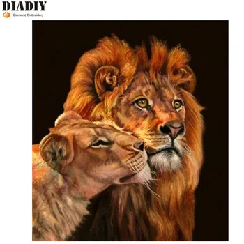 

DIADIY NEW 3D Diamond Painting Cross Stitch Lion couple Crystal Needlework Diamond Embroidery Full Diamond Decorative