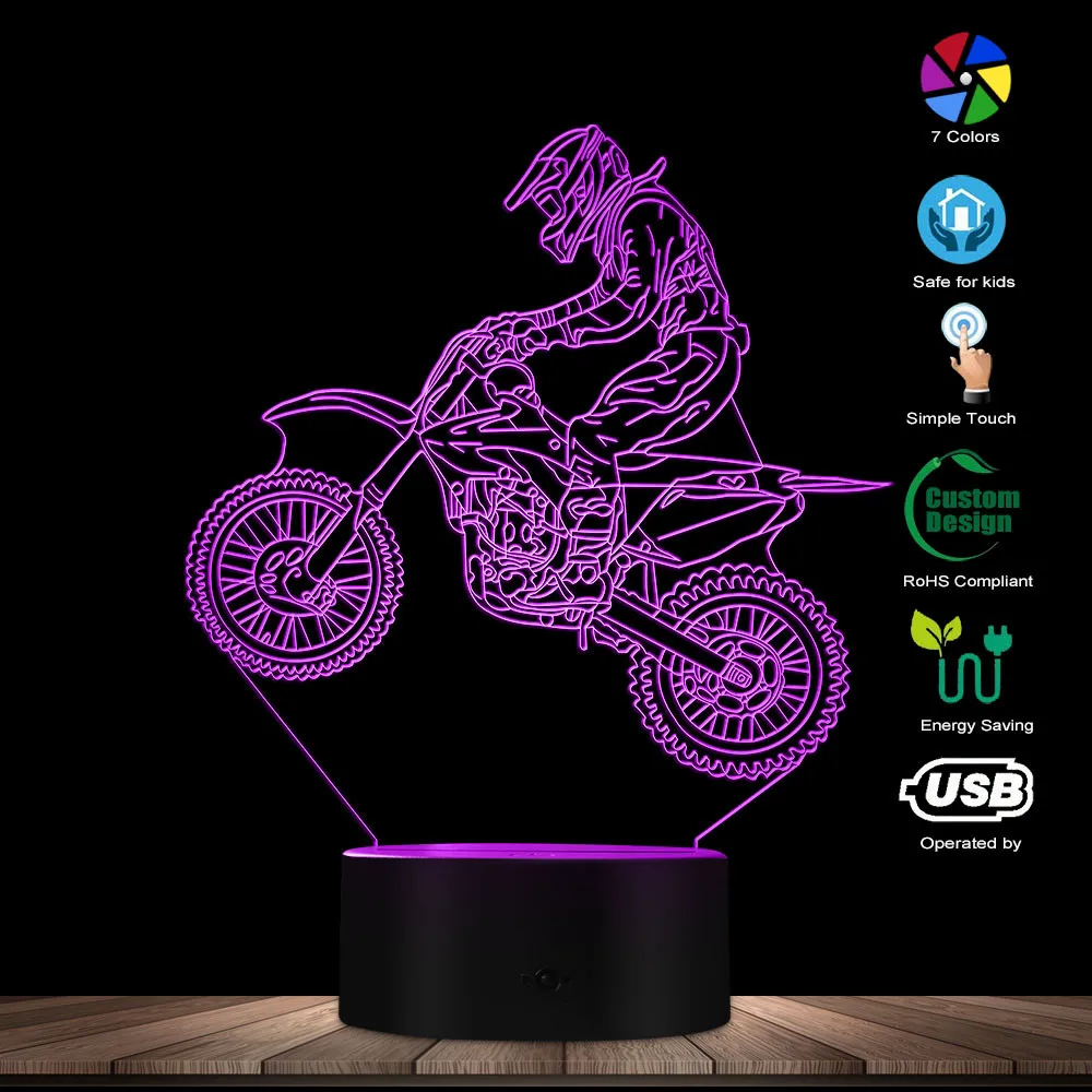 

Dirt Bike 3D Illuminated Display Desk Lamp Motorcross Bike Modern Illusion Night Lights Gift For Freestyle Motorcross Bikers