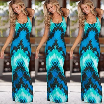 

Ladies Summer Sleeveless Dye sexy Long Dress Vest beach Temperament Casual Holiday Evening Party Sundress