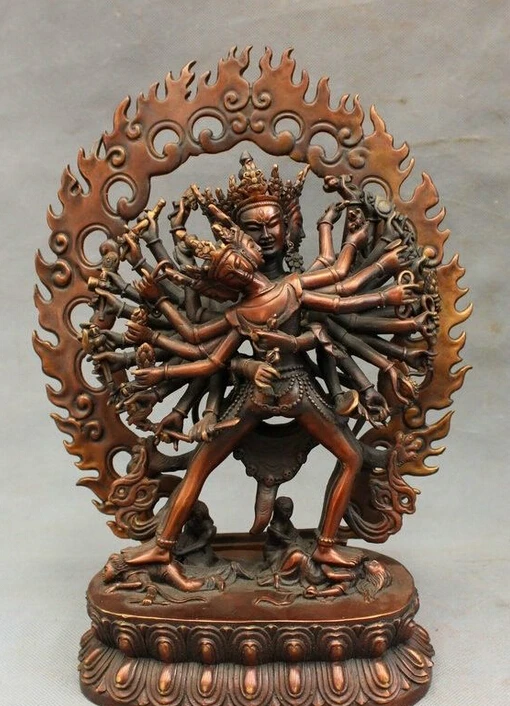 

12" Tibet Pure Bronze Buddhism Joss Yamantaka Dharma Vajrabhairava Buddha Statue