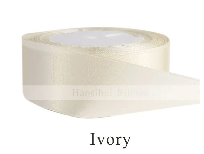 Haosihui 25 ярдов/партия " 25 мм свадебные атласные шелковые ленты односторонние ленты подарочная упаковка кружева DIY аксессуары 50 цветов - Цвет: ivory