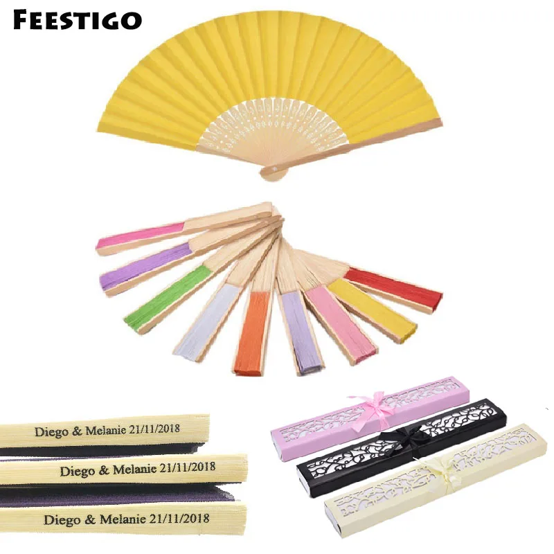 Feestigo Wholesale 30PCS Personalized Folded Silk Hand Fans Wedding