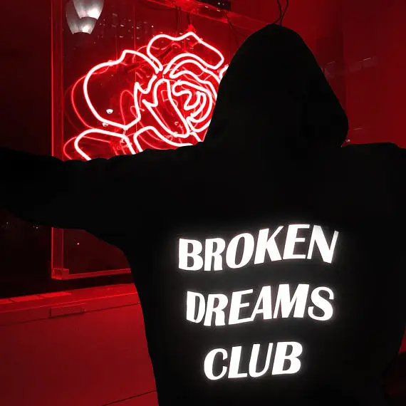 Skuggnas Broken Dreams Club Светоотражающая Толстовка черная Tumblr вдохновленная Эстетическая Пастельная гранж эстетика унисекс tumblr Черная Толстовка