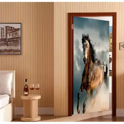 Двери обои Бег лошади обои Задний план настенная живопись Гостиная Спальня Стикеры самоклеющиеся живопись