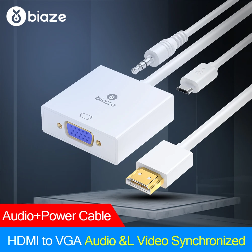 Biaze HDMI в VGA адаптер 1080P цифро аналоговый видео аудио конвертер кабель для Xbox 360 PS3/4 PC