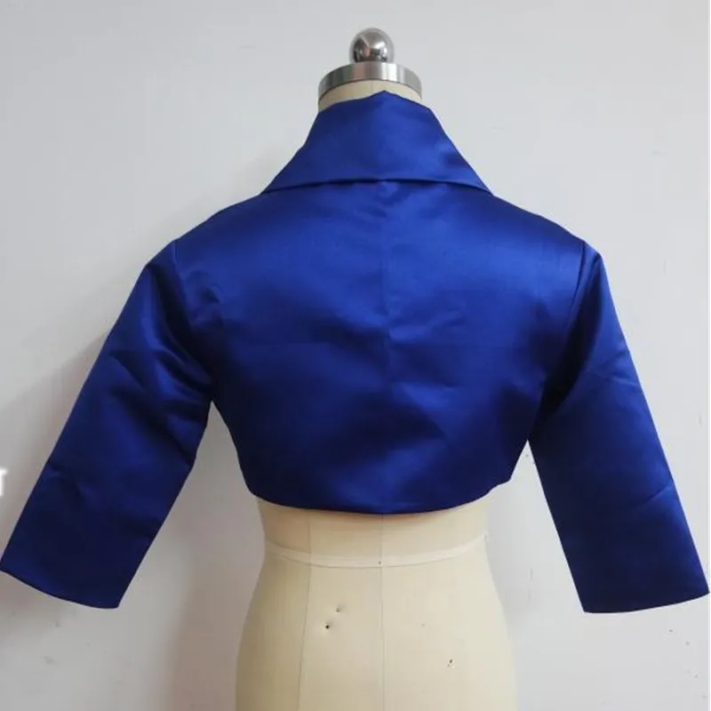 Ruthshen Royal Blue Women Satin Wedding Jacket Fall New Three Quater Sleeves Unique Collar Bridal Wrap Bolero / Shrug