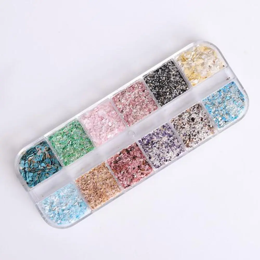 

12 Grids Mixed Color Marble Powder Sequin Nail Glitter Holographic Irregular Paillette Gel Polish Nail Art Flake Decor Set