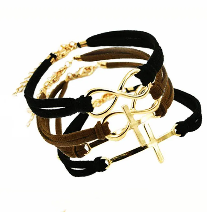

New Arrival Womens Charm Bracelets Gold Cross Anchor Infinity Symbol Cuff Bracelet Designs Mix