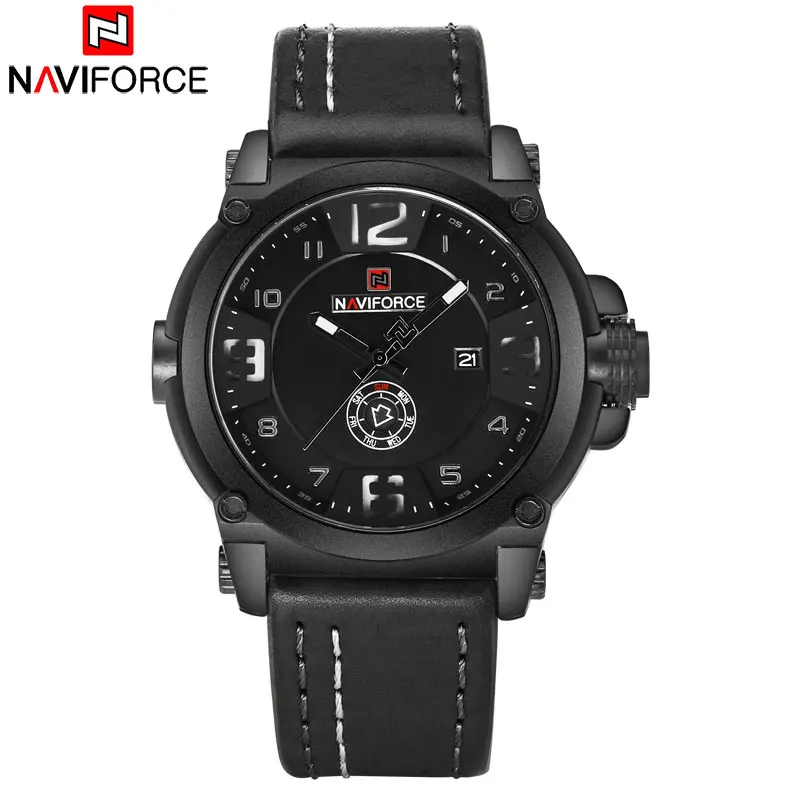 NAVIFORCE Брендовые Часы мужские кварцевые часы кожаные модные Авто Дата наручные