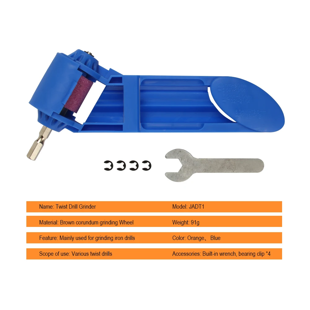JelBo2-12.5mm Blue/Orange Portable Drill Grinder Bit Sharpener Twist Drill Grinding Wheel Machine Power Tool For Electric Drill