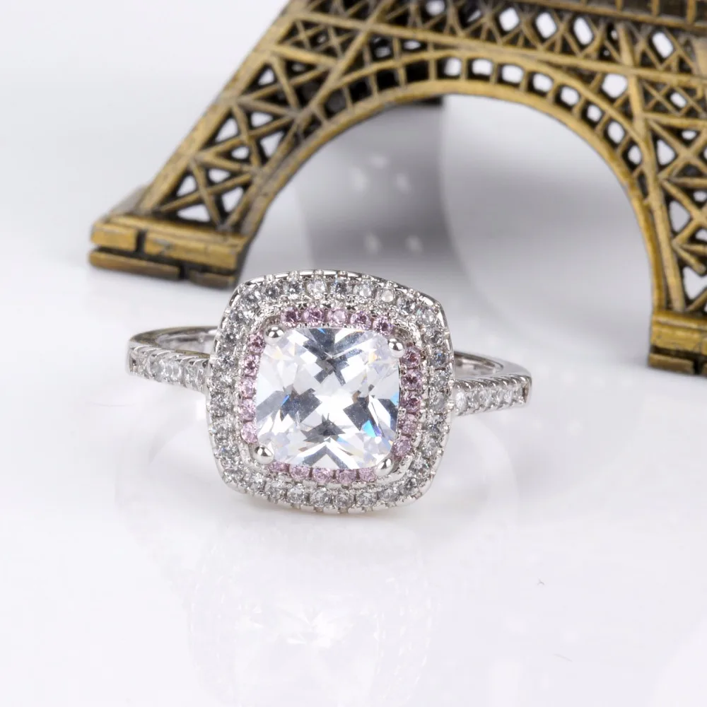 DODO великолепные кольца с квадратным камнем 8 мм для женщин Сияющие розовые AAA циркониевые Свадебные Кольца модные ювелирные изделия Anillos дропшиппинг JZ070