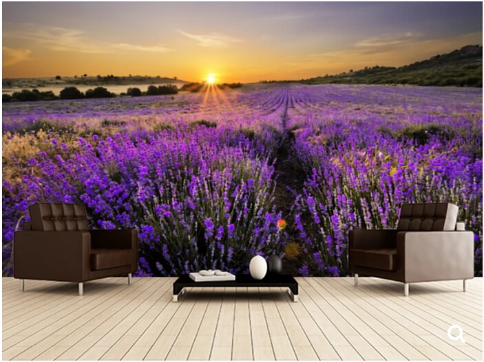 

Custom nature murals,Sunset over Lavender Field,3D photo wallpaper for living room bedroom TV backdrop embossed wallpaper