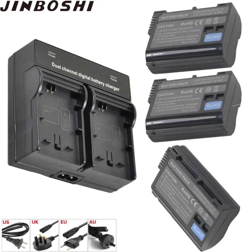 

JINBOSHI EN-EL15 EL15 EN-EL15a ENEL15a EN EL15a Battery X3 + LED Dual Charger for Nikon D850 D810 D810A D750 D7500 D7200